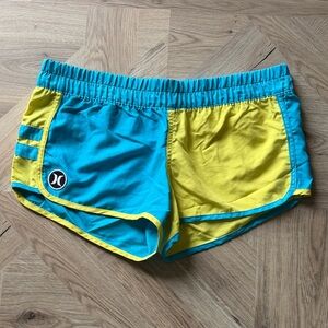 Hurley Women's Athletic Swim Shorts in Blue and Yellow